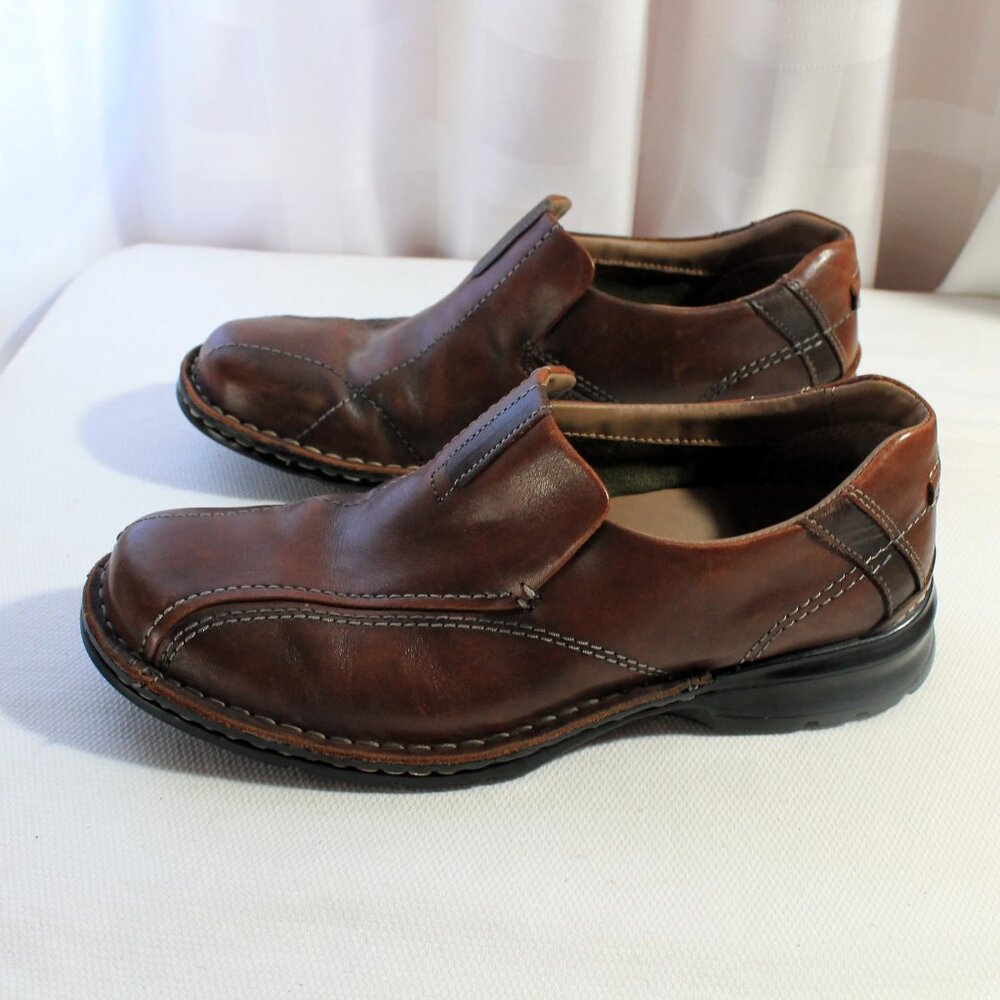 Clarks Men's Escalade Brown Leather Slip On Loafers 9.5M